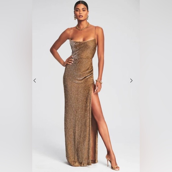 Retrofete Katya Sequin Gown bronze gold maxi dress slip wedding party $795